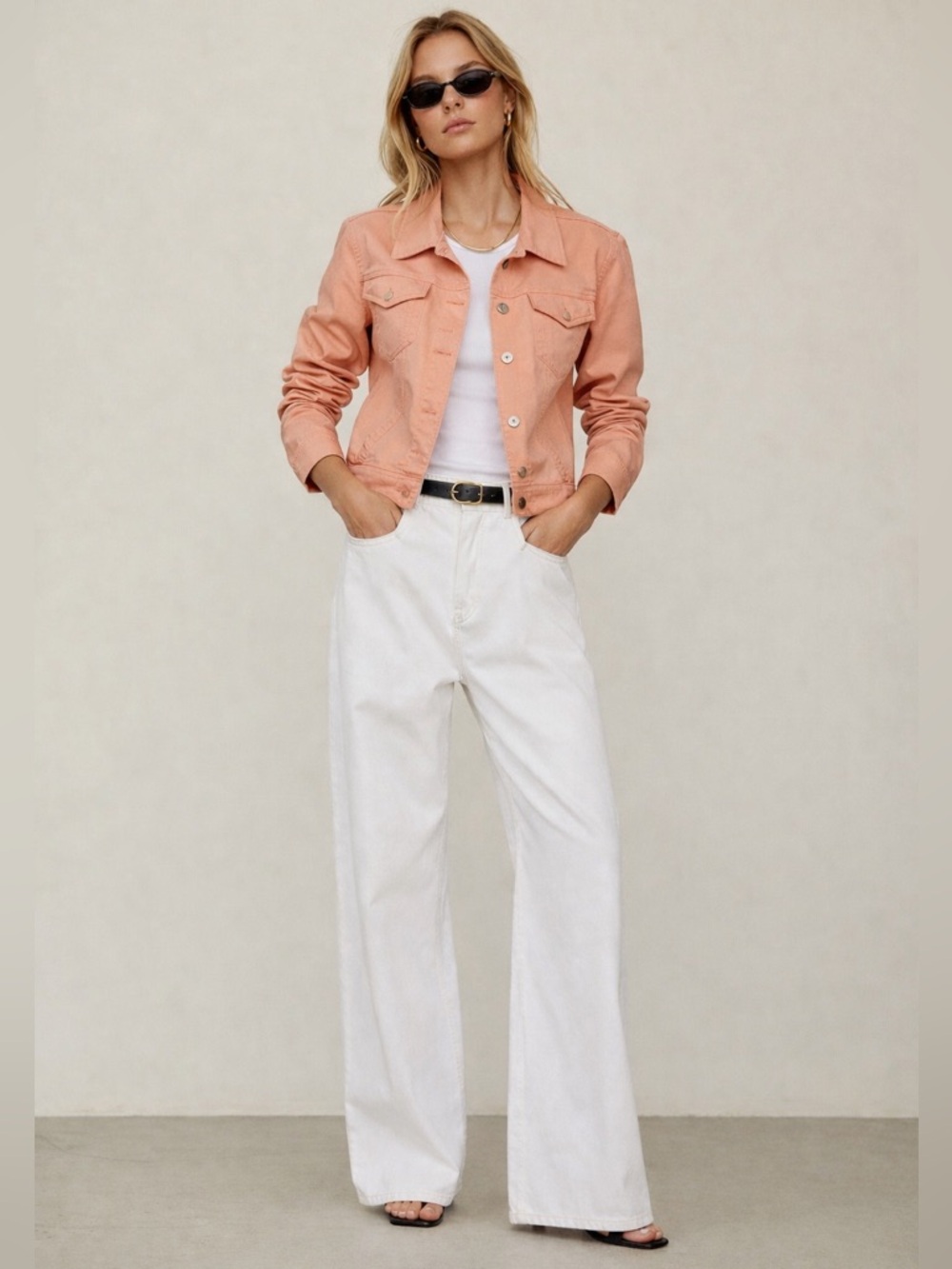 Eileen Fisher Organic Cotton Stretch Denim Jacket Peach Pink Size Medium